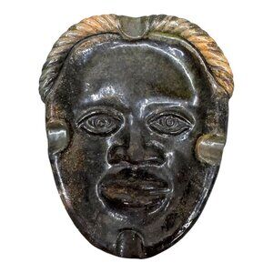 Vintage Tribal Signed 3D Cigar Ashtray N kounkou Handcrafted Stone Face Mask Art